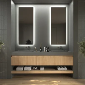 Mueble de baño NIC suspendido 3 cajones  CEMBRANO  con  encimera SOLID SURFACE  topo