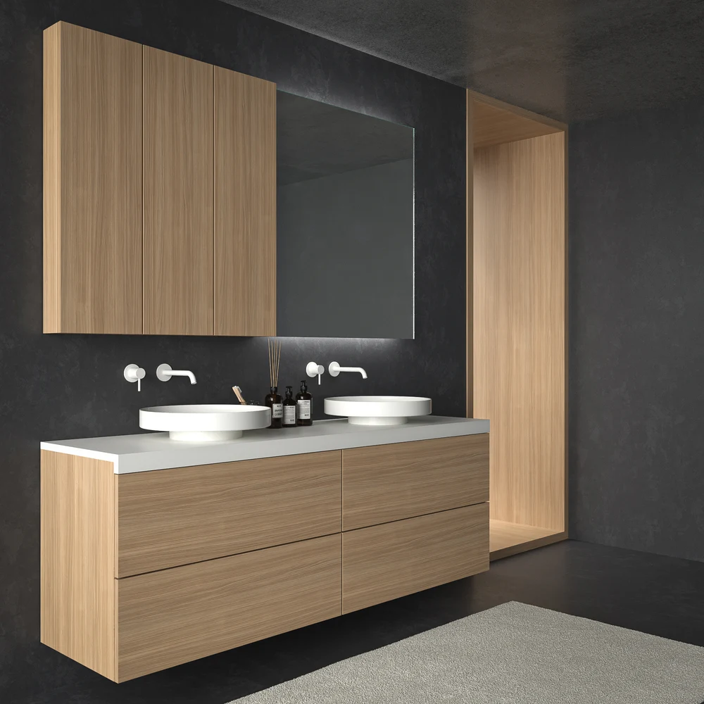 Mueble de baño TESIS suspendido 4 cajones con encimera SOLID SURFACE Nogal Boheme - Imagen 2