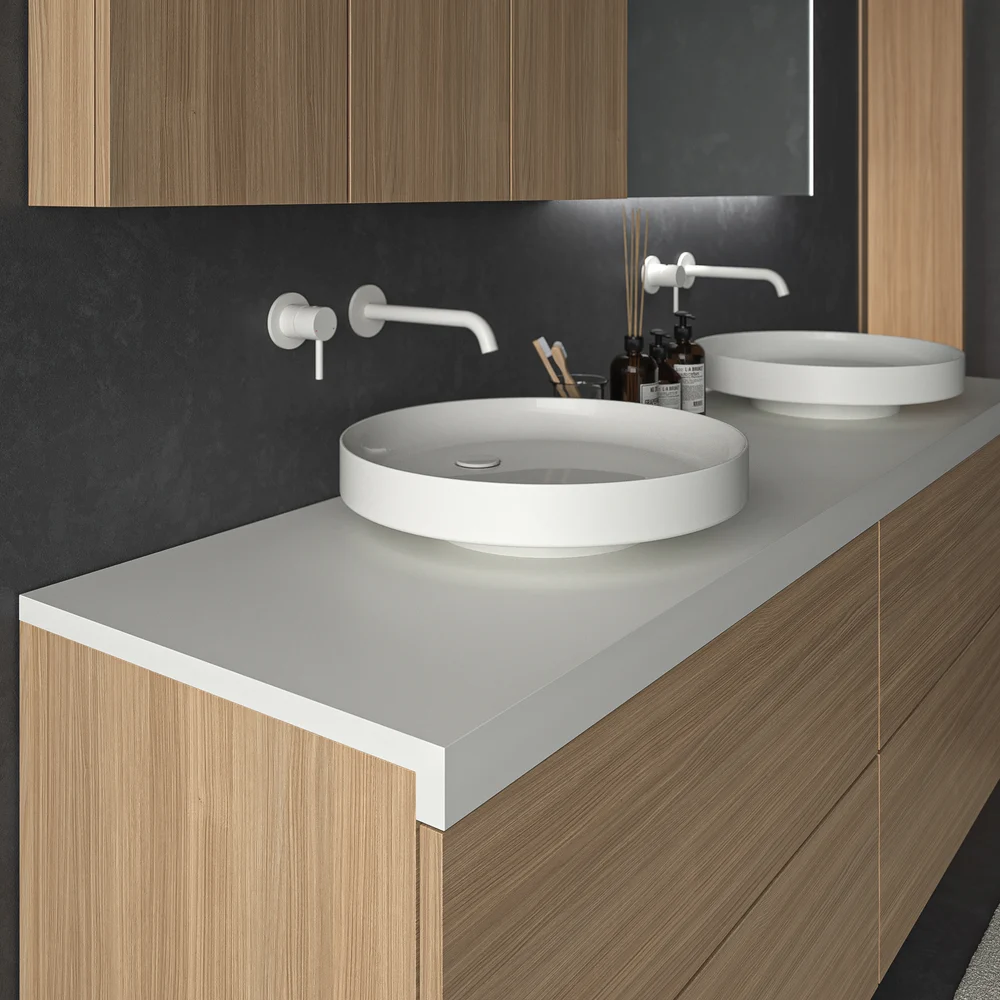 Mueble de baño TESIS suspendido 4 cajones con encimera SOLID SURFACE Nogal Boheme - Imagen 6