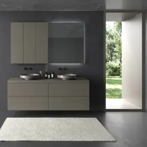 Mueble de baño TESIS suspendido 4 cajones con encimera SOLID SURFACE Gris Cuarzo
