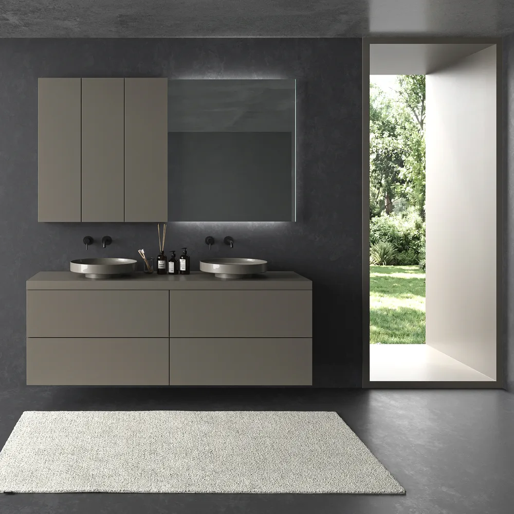 Mueble de baño TESIS suspendido 4 cajones con encimera SOLID SURFACE Gris Cuarzo