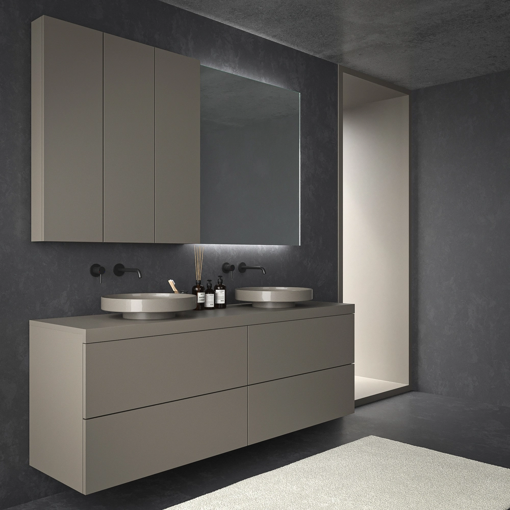 Mueble de baño TESIS suspendido 4 cajones con encimera SOLID SURFACE Gris Cuarzo - Imagen 3