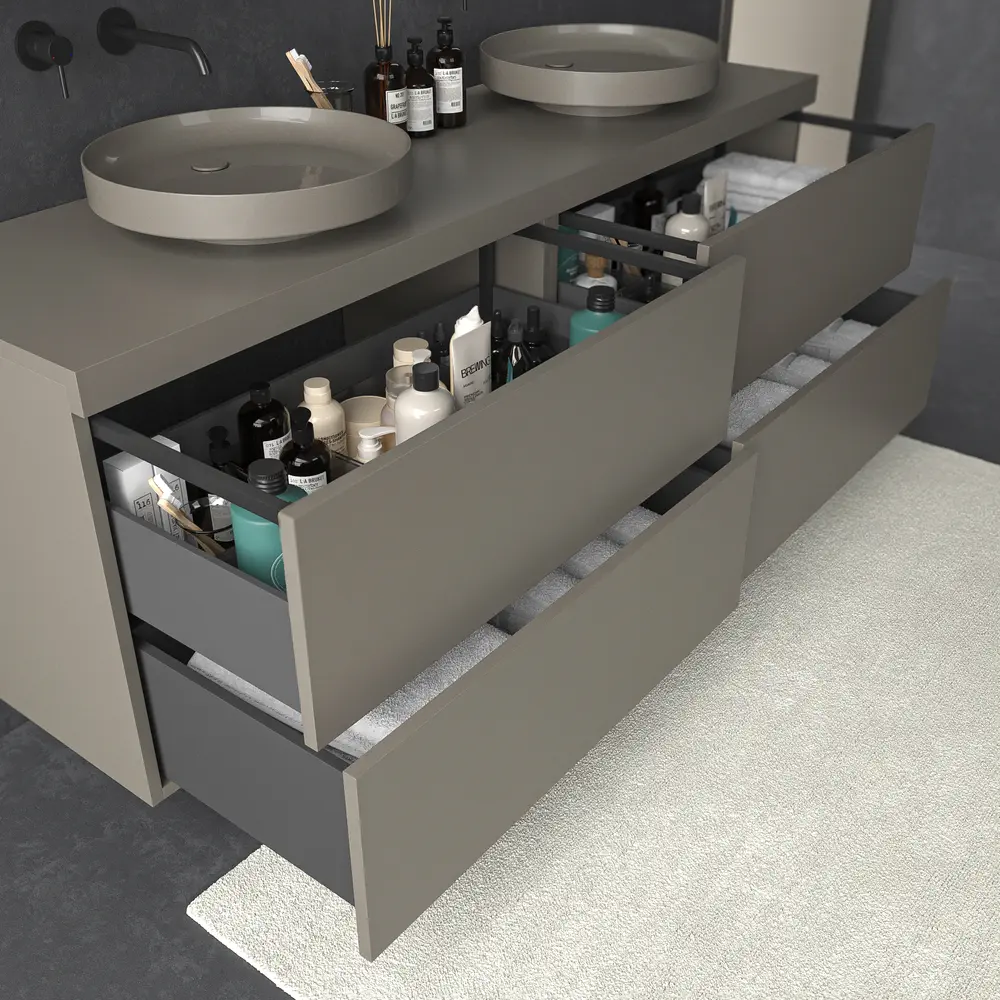 Mueble de baño TESIS suspendido 4 cajones con encimera SOLID SURFACE Gris Cuarzo - Imagen 2