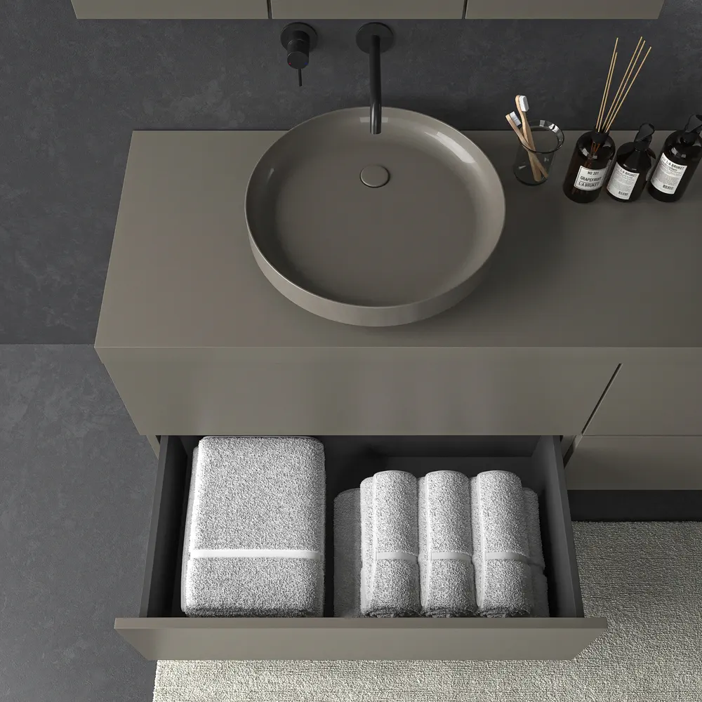 Mueble de baño TESIS suspendido 4 cajones con encimera SOLID SURFACE Gris Cuarzo - Imagen 5