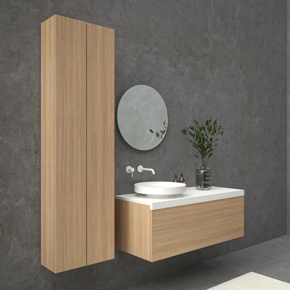 Mueble de baño TESIS suspendido 1 cajón con encimera SOLID SURFACE Nogal Boheme - Imagen 2