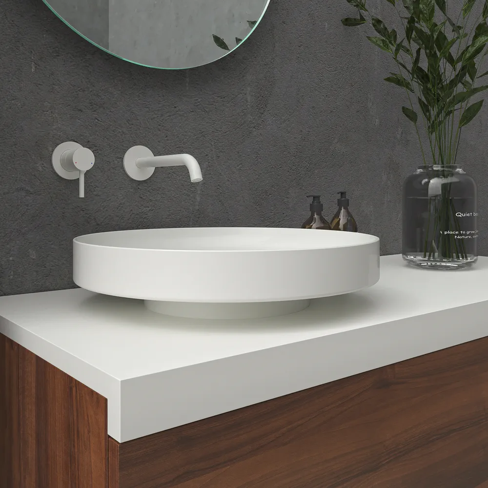 Mueble de baño TESIS suspendido 1 cajón con encimera SOLID SURFACE Nogal Valentina - Imagen 4