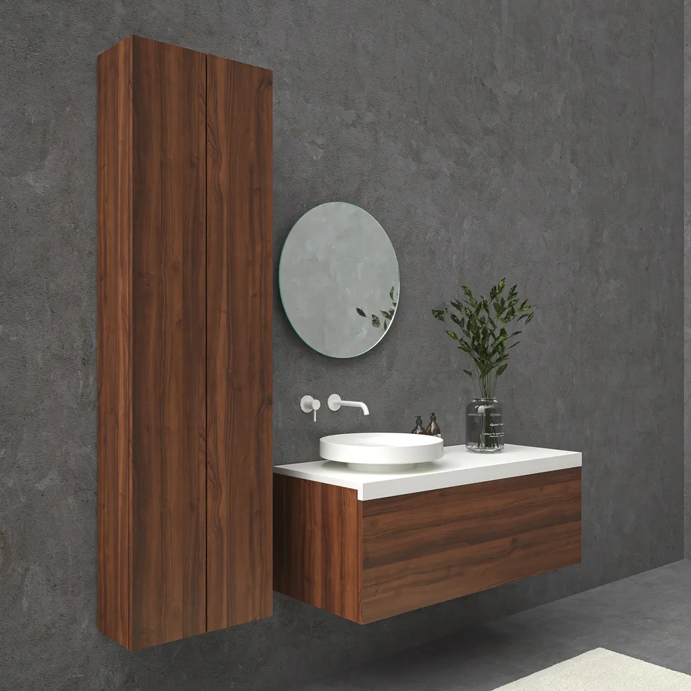Mueble de baño TESIS suspendido 1 cajón con encimera SOLID SURFACE Nogal Valentina - Imagen 3