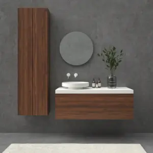 Mueble de baño TESIS suspendido 1 cajón con encimera SOLID SURFACE Nogal Valentina