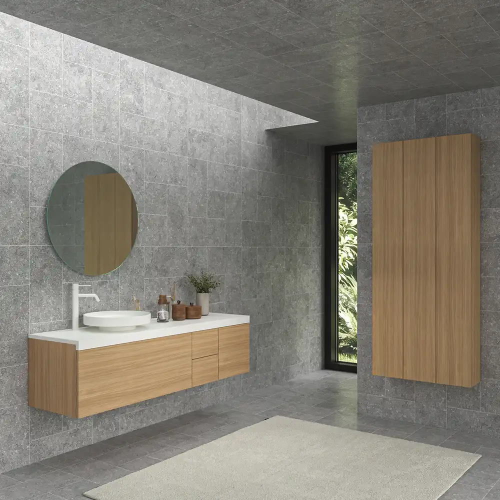 Mueble de baño TESIS suspendido 4 cajones con encimera SOLID SURFACE Nogal Boheme - Imagen 3