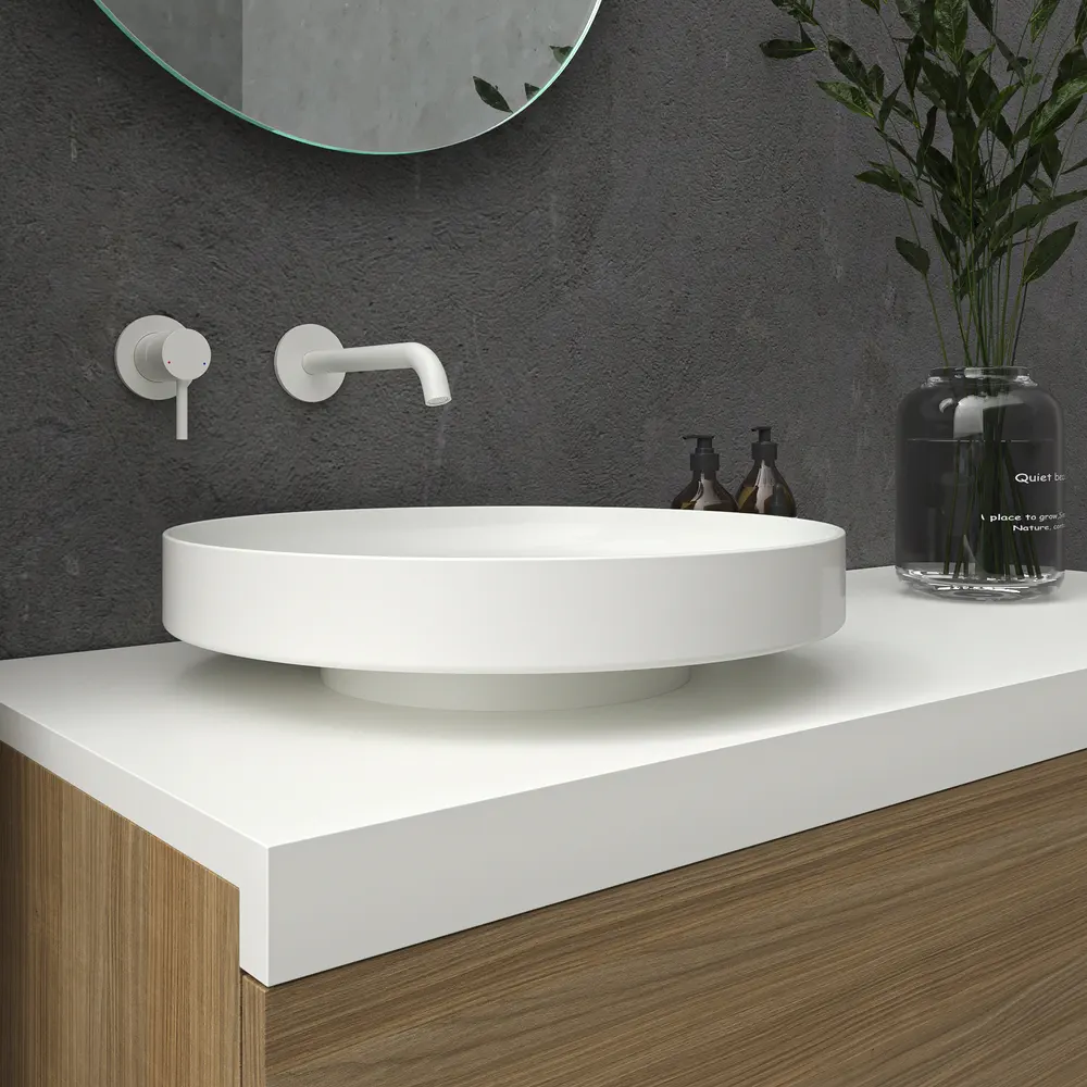 Mueble de baño TESIS suspendido 1 cajón con encimera SOLID SURFACE Nogal Fausto - Imagen 5