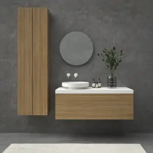 Mueble de baño TESIS suspendido 1 cajón con encimera SOLID SURFACE Nogal Fausto