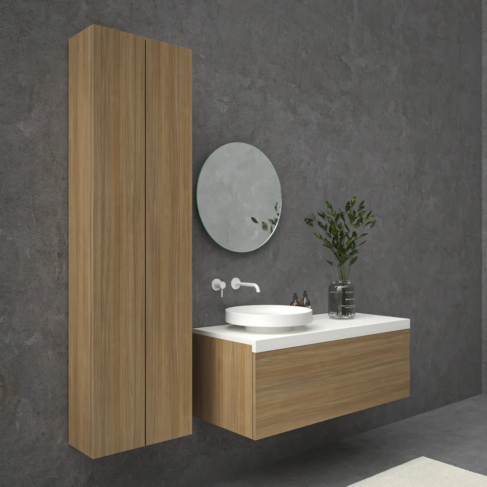 Mueble de baño TESIS suspendido 1 cajón con encimera SOLID SURFACE Nogal Fausto - Imagen 2