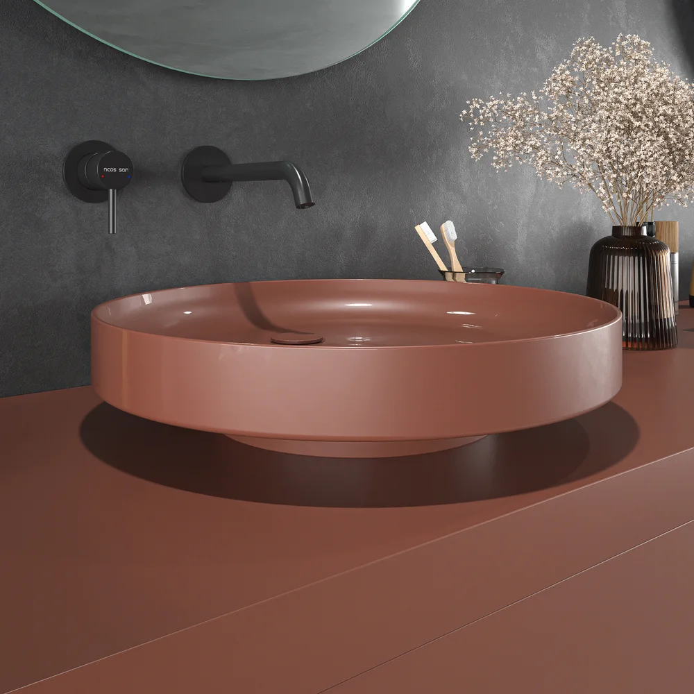 Mueble de baño TESIS suspendido 2 cajones + Cesto de Ropa con encimera SOLID SURFACE Cobre Perlado - Imagen 4