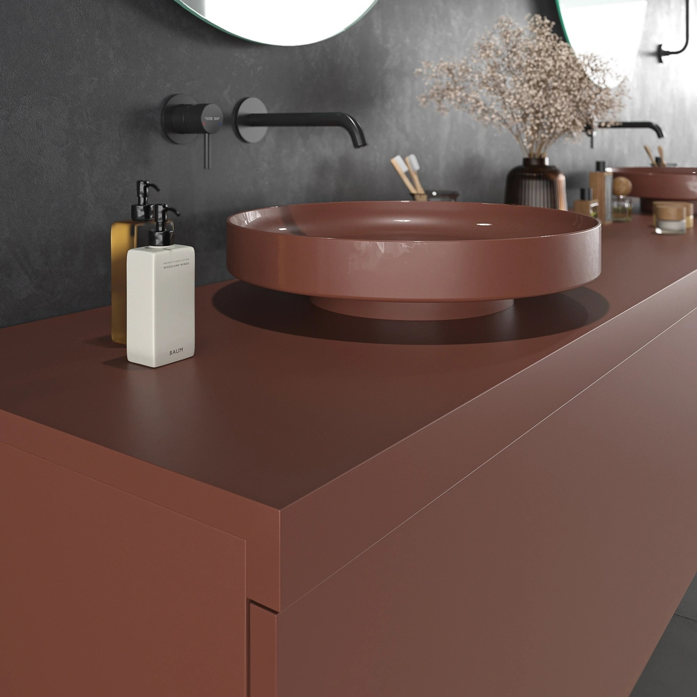 Mueble de baño TESIS suspendido 2 cajones + Cesto de Ropa con encimera SOLID SURFACE Cobre Perlado - Imagen 7