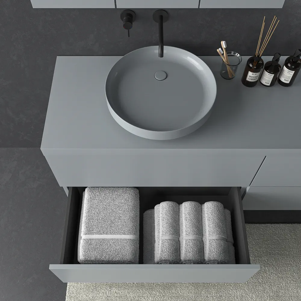 Mueble de baño TESIS suspendido 4 cajones con encimera SOLID SURFACE Gris Ventana - Imagen 5