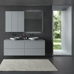 Mueble de baño TESIS suspendido 4 cajones con encimera SOLID SURFACE Gris Ventana