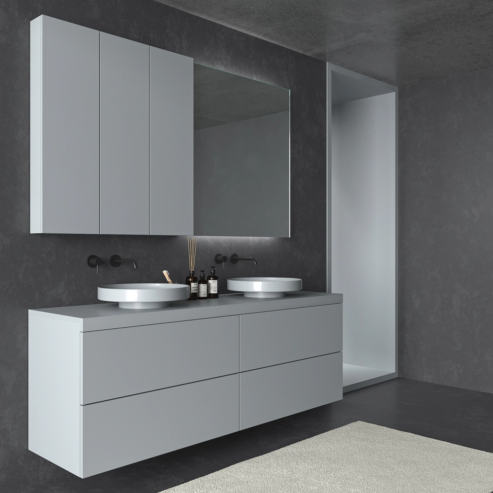 Mueble de baño TESIS suspendido 4 cajones con encimera SOLID SURFACE Gris Ventana - Imagen 3