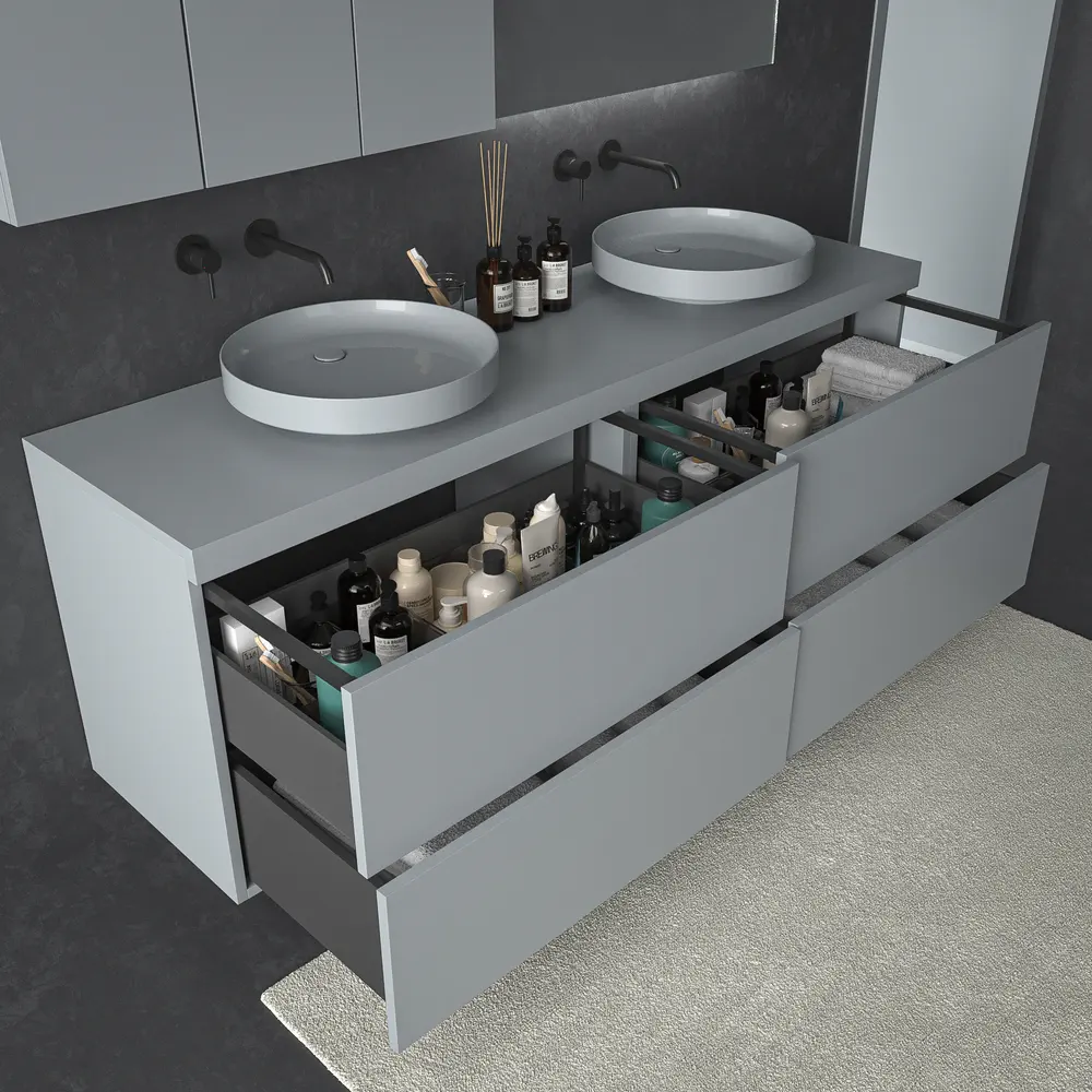 Mueble de baño TESIS suspendido 4 cajones con encimera SOLID SURFACE Gris Ventana - Imagen 2