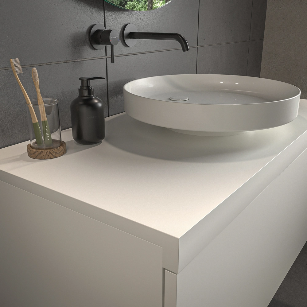 Mueble de baño TESIS suspendido 1 cajón con encimera SOLID SURFACE Blanco - Imagen 3