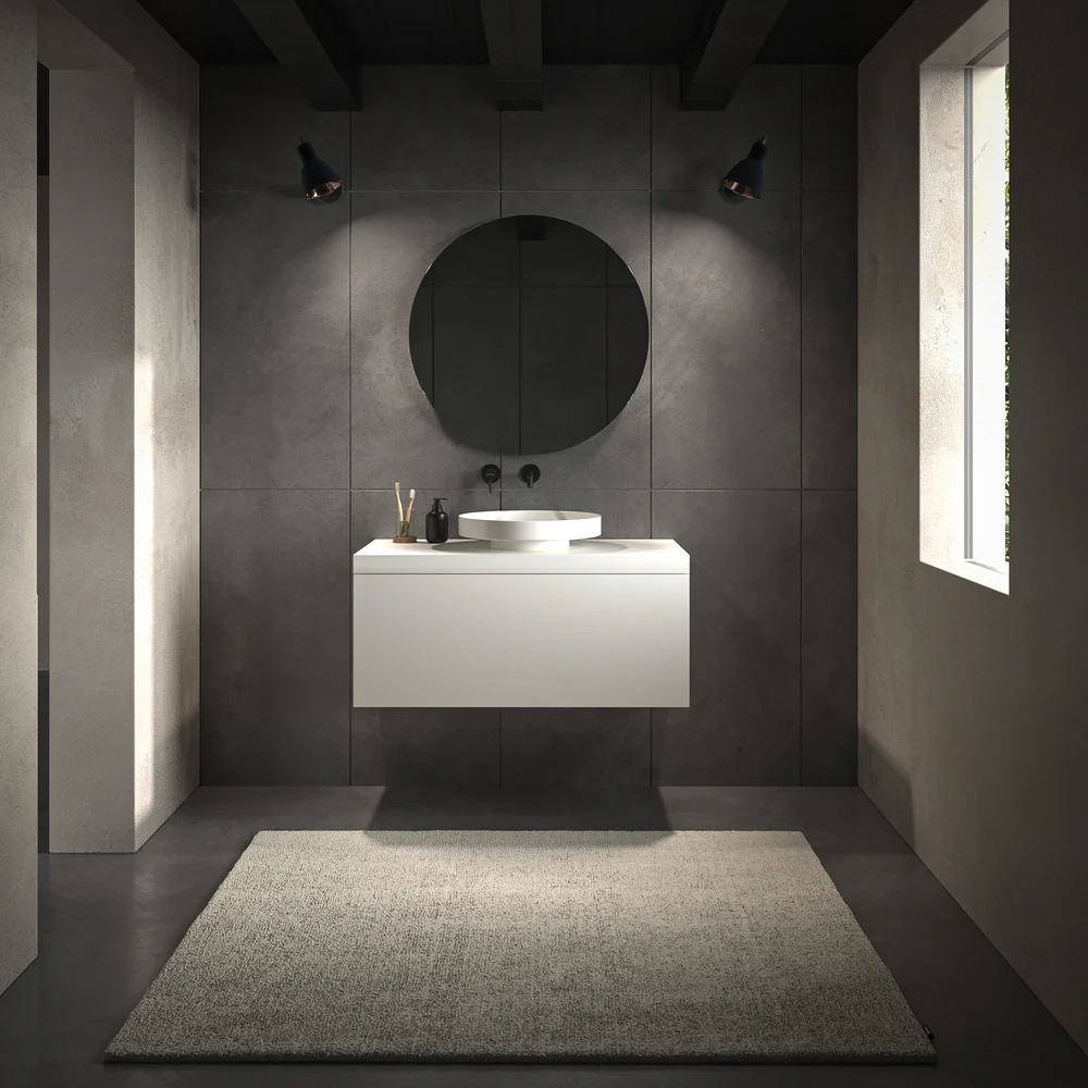 Mueble de baño TESIS suspendido 1 cajón con encimera SOLID SURFACE Blanco - Imagen 2