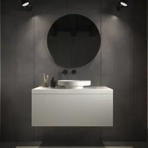 Mueble de baño TESIS suspendido 1 cajón con encimera SOLID SURFACE Blanco