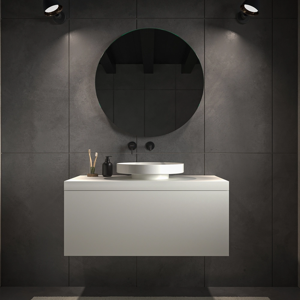 Mueble de baño TESIS suspendido 1 cajón con encimera SOLID SURFACE Blanco