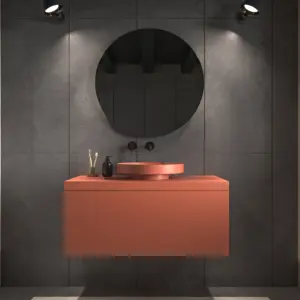 Mueble de baño TESIS suspendido 1 cajón con encimera SOLID SURFACE Naranja Salmón