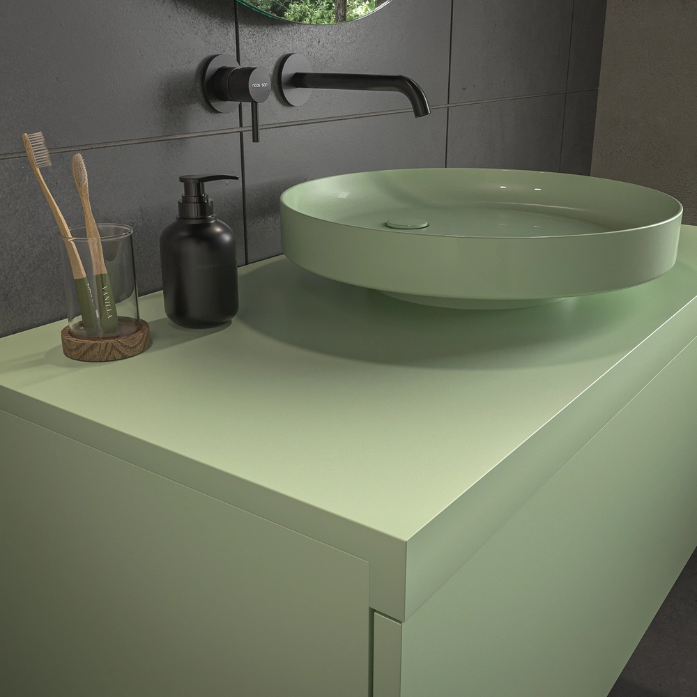 Mueble de baño TESIS suspendido 1 cajón con encimera SOLID SURFACE Verde Blanquecino - Imagen 3