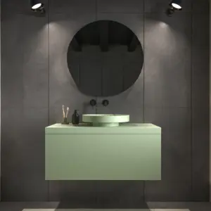 Mueble de baño TESIS suspendido 1 cajón con encimera SOLID SURFACE Verde Blanquecino