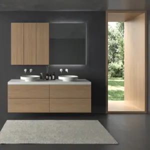 Mueble de baño TESIS suspendido 4 cajones con encimera SOLID SURFACE Nogal Boheme